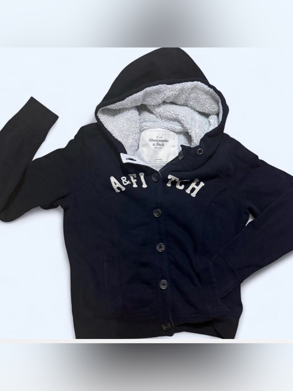 Abercrombie & Fitch Navy Sherpa-Lined Hoodie